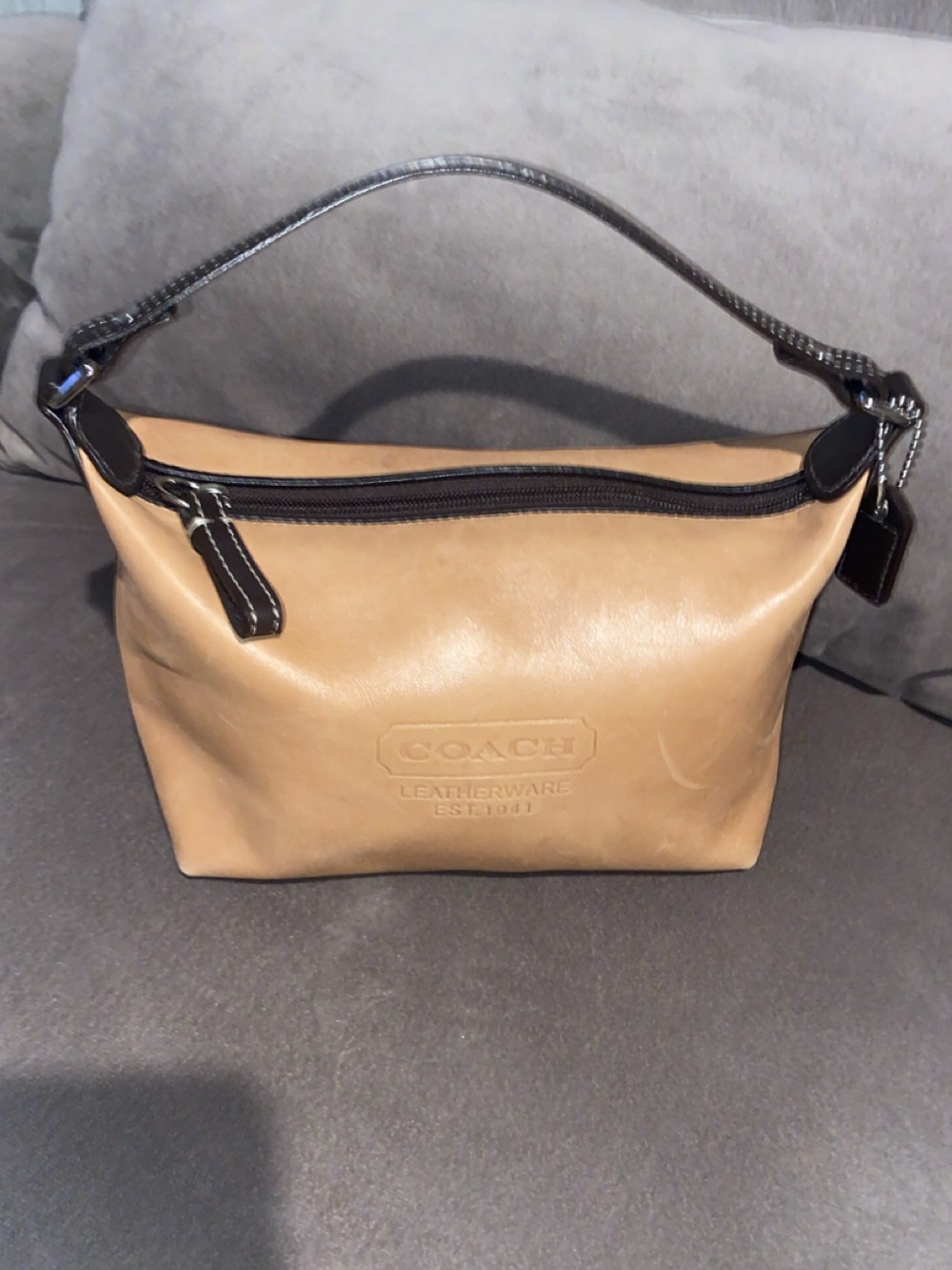 Coach Tan Leather Shoulder Bag with Dark Contrast Strap